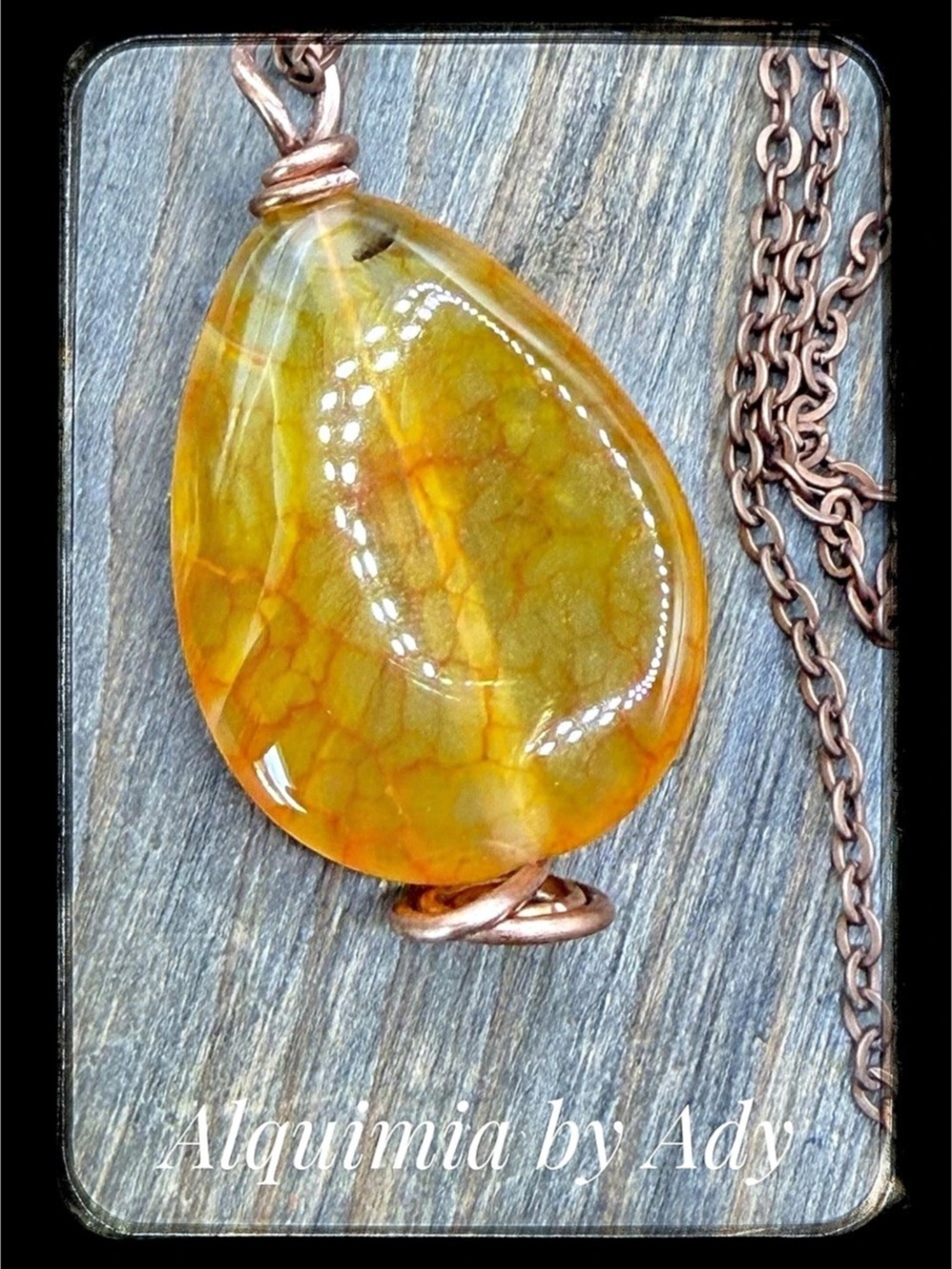Sculptural Agate Orange Pendant Necklace on Copper